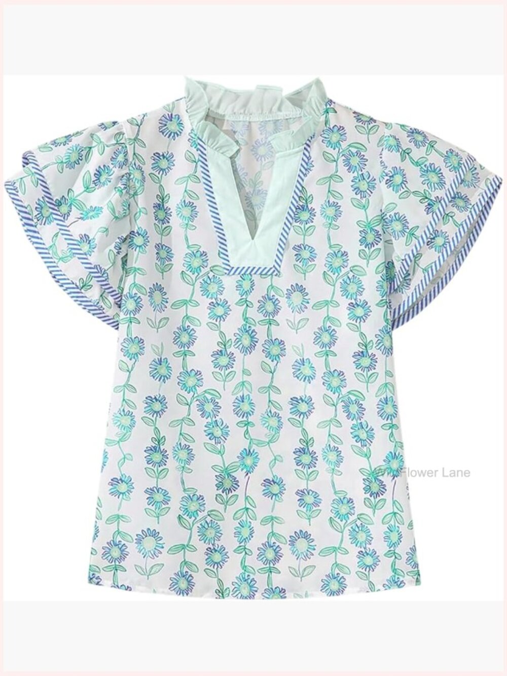 Floral Ruffle Blouse Dressy Casual Notch V Neck Short Sleeve Summer Top Blouse